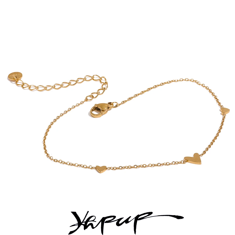 Устойчивый к ржавчине ножной браслет Yhpup из нержавеющей стали в форме сердца золотого и серебряного цвета 18K PVD покрытый 2023 Летняя мода ювелирные изделия для женщин Устойчивый к ржавчине ножной браслет Yhpup из нержавеющей стали в форме сердца золотого и серебряного цвета 18K PVD покрытый 2023 Летняя мода ювелирные изделия для женщин