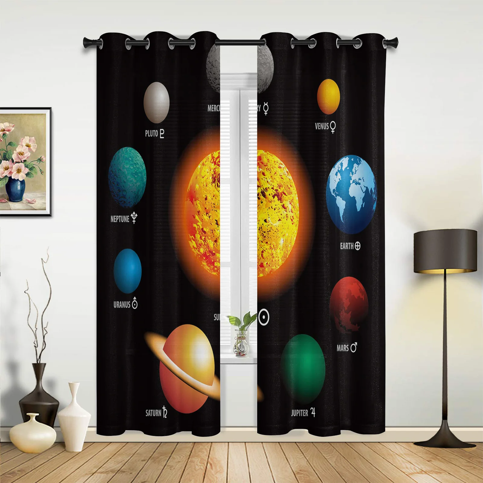 

Planetary System Black Curtains for Bedroom Living Room Drapes Kitchen Children's Room Window Curtain Modern Home Decor