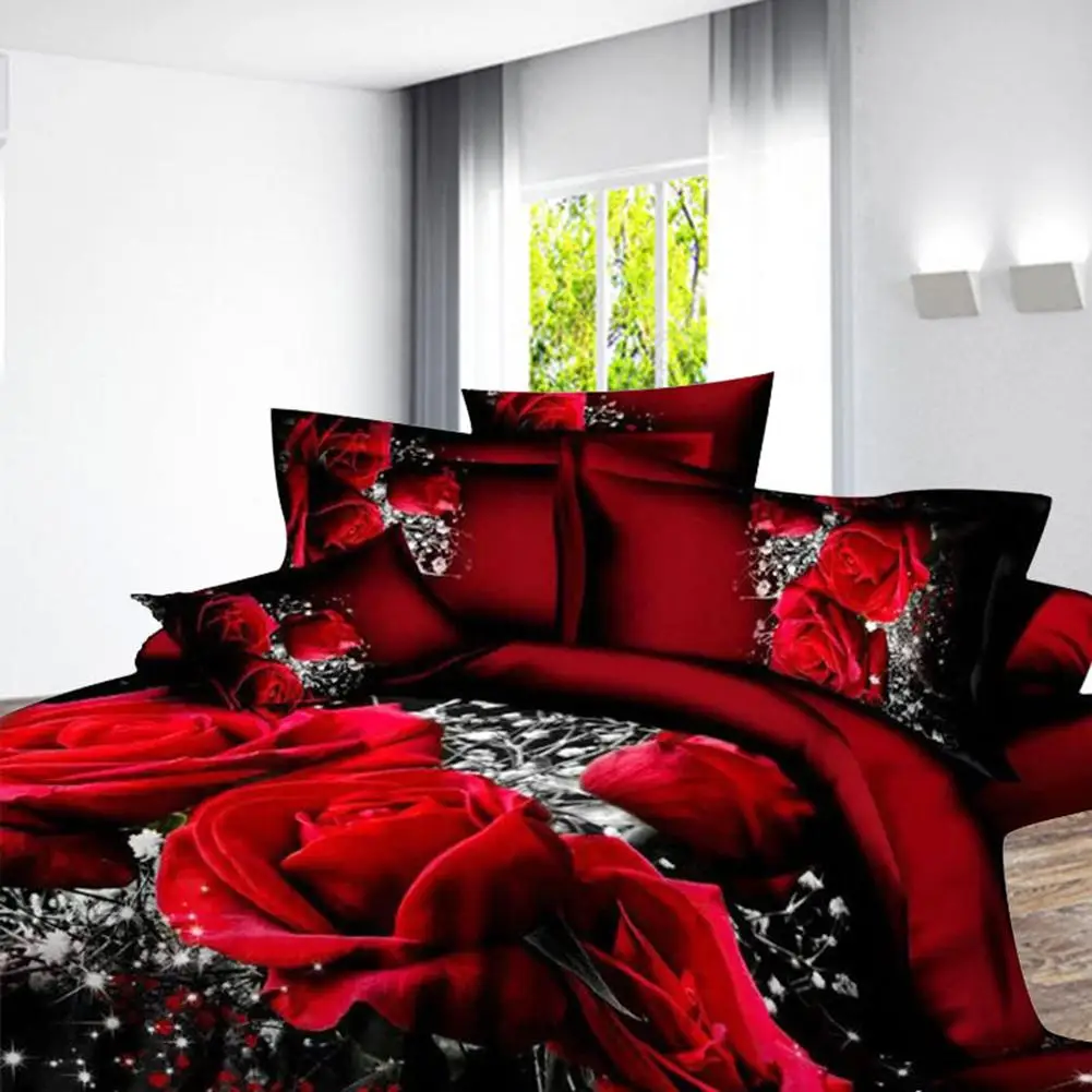 

4 PCS 3D Big Red Rose Floral Bedding Sets Wedding Duvet Cover Sheet Pillow Cases Bed Set Dropshipping