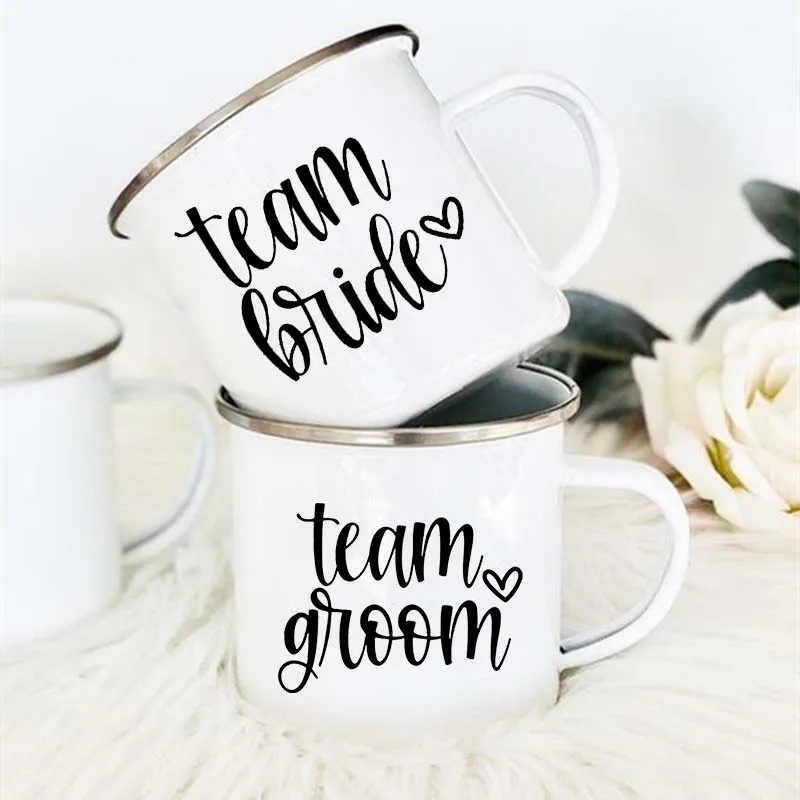 Эмалированная Кружка с принтом для жениха и невесты