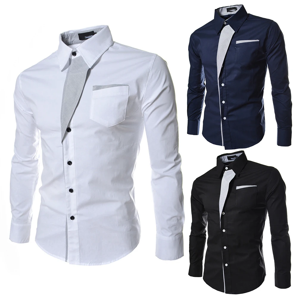 

2019 New Men Shirt Casual Spring Autumn Youth Men Fashion Blouse Casual Long Sleeves Lapel Solid Business Tops Clothes