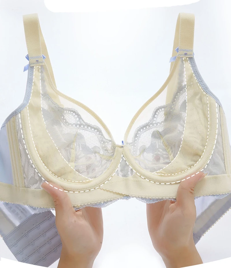 Minimizer Bras For Women Lace Floral Non Padded Push Up Underwire Female Ultra Thin Lingerie 34 36 38 40 42 44 46 B C D E F G
