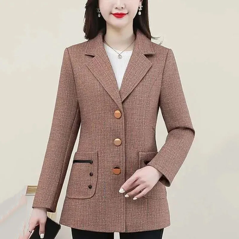

New Spring Autumn Plaid Suit Jacket Plus Size Women's All Match Suit Coat Casual Blazer Female Woolen Jacket Office Clothing 4XL