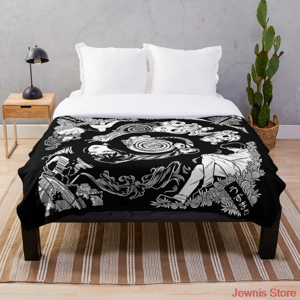 

Spiral Into Horror Uzumaki Throw Blanket Sublimation Covered Blanket Bedding Flannel for Children and Adult Bedrooms Decor