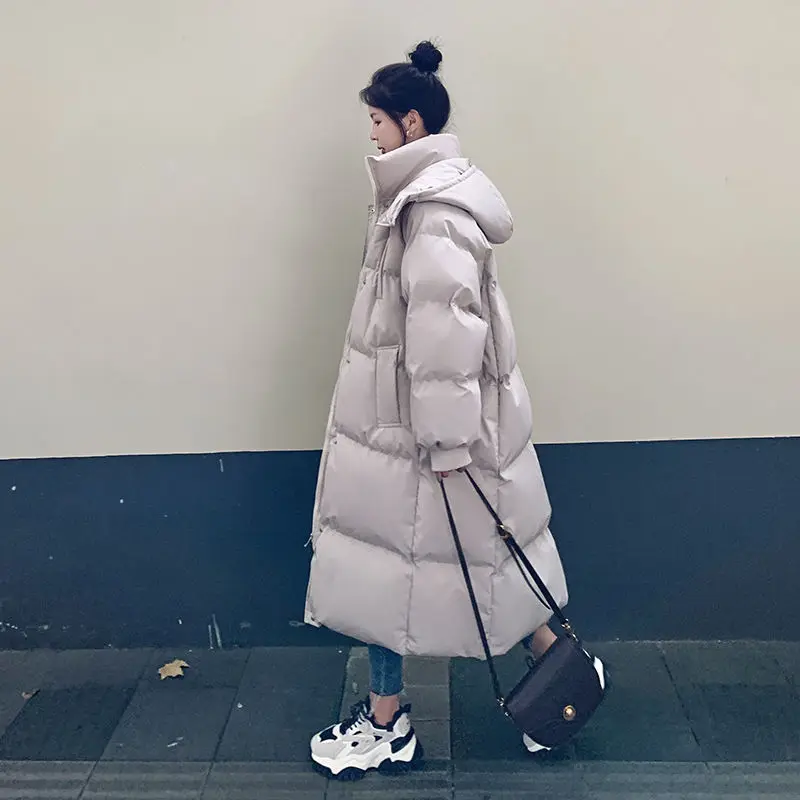 2023 Women's Winter Parka Warm Long Hooded Down Cotton Padded Coat Solid Korean Style Fashion Puffer Winter Jacket for Female