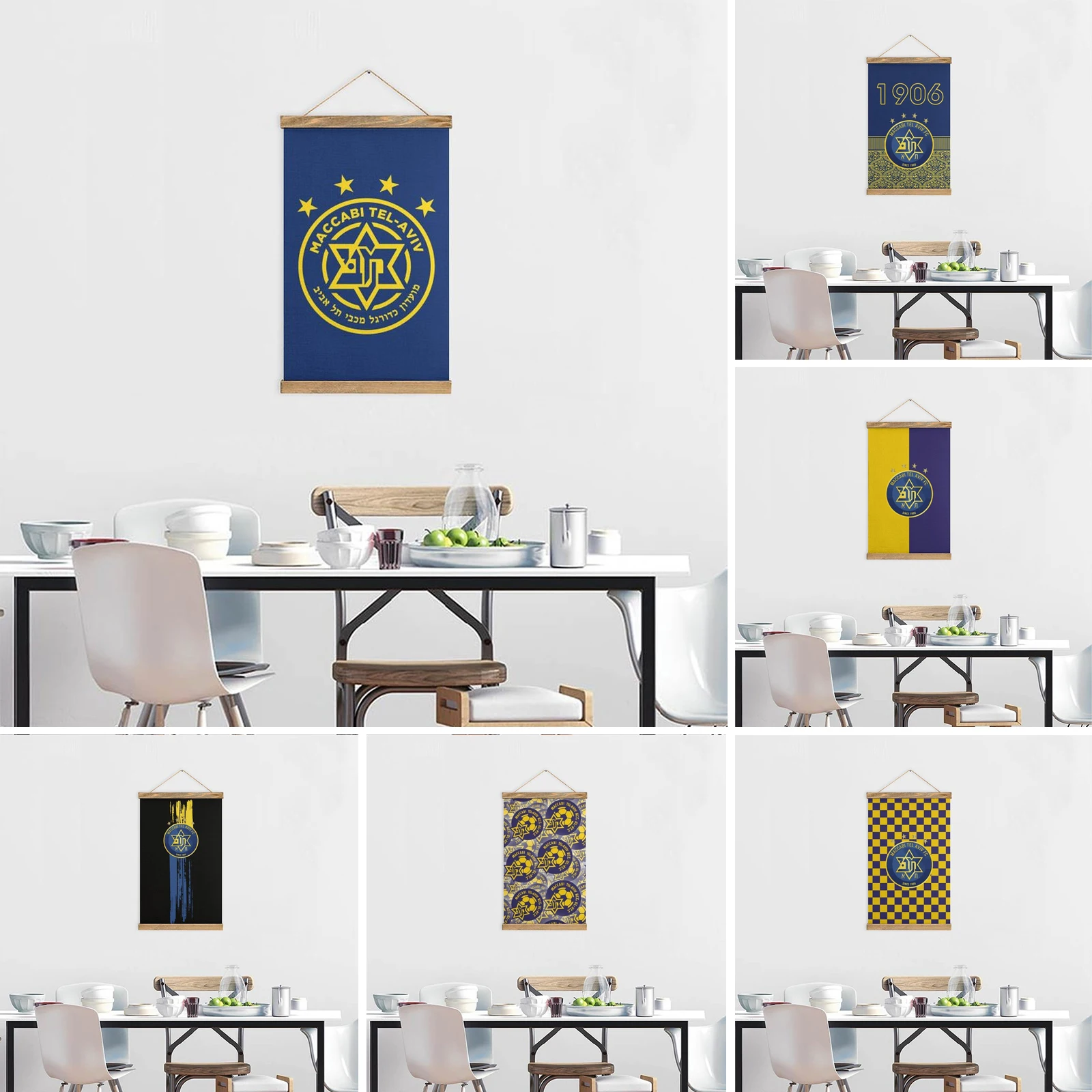 

Maccabi Tel Aviv Fc Decor Photo Poster Picture Art Canvas Print Artwork Wall Hanging with Frame Scroll Painting Teak Wood