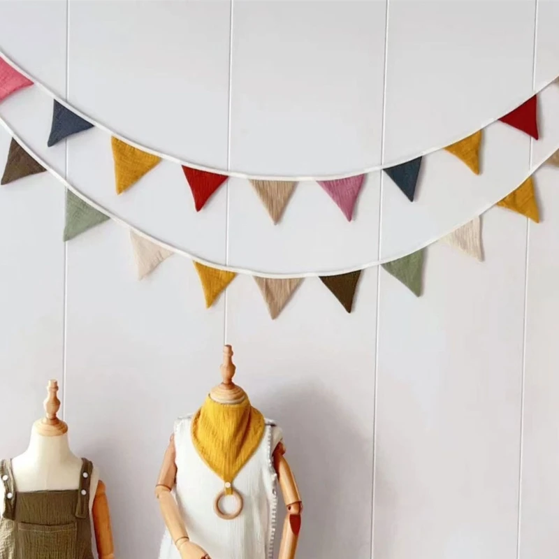 9 Flags Multicolored Triangle Flags Bunting Banner Pennant Festival Children's room Decoration Festival Party Holiday Decoration
