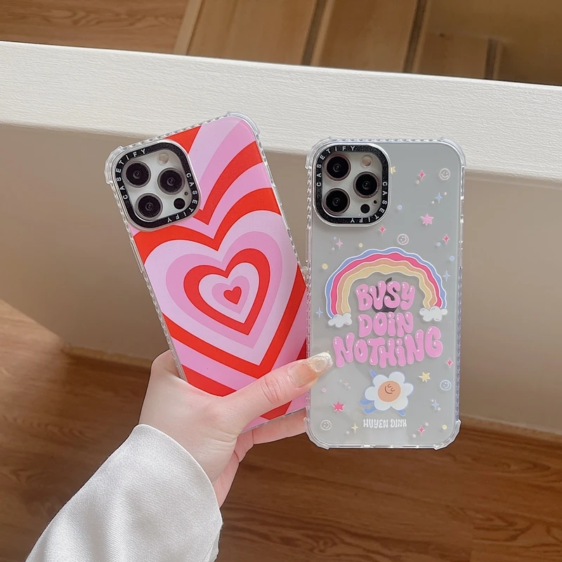 

Cute Pink Love Heart Rainbow Transparent Phone Case For iPhone 11 12 13 Pro Xs Max Xr X 7 8 Puls SE 2 Shockproof Soft TPU Cover