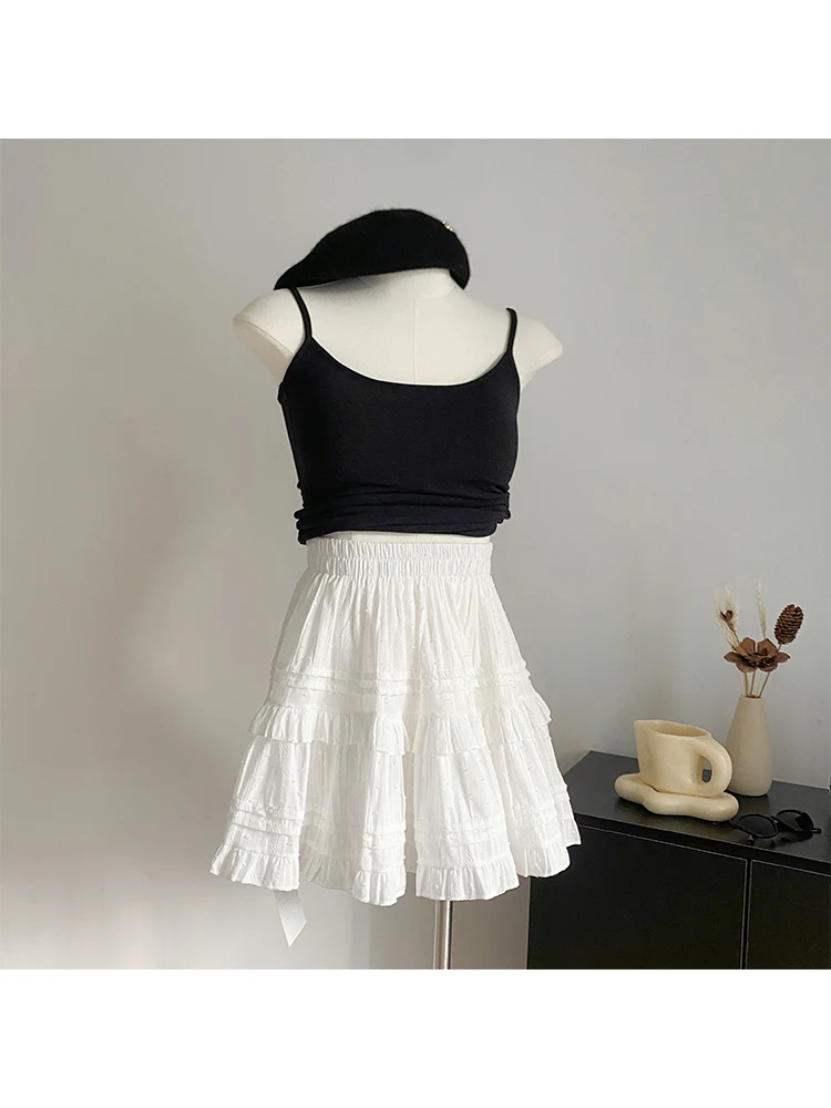 Женская винтажная мини-юбка трапециевидной формы белая в стиле Харадзюку