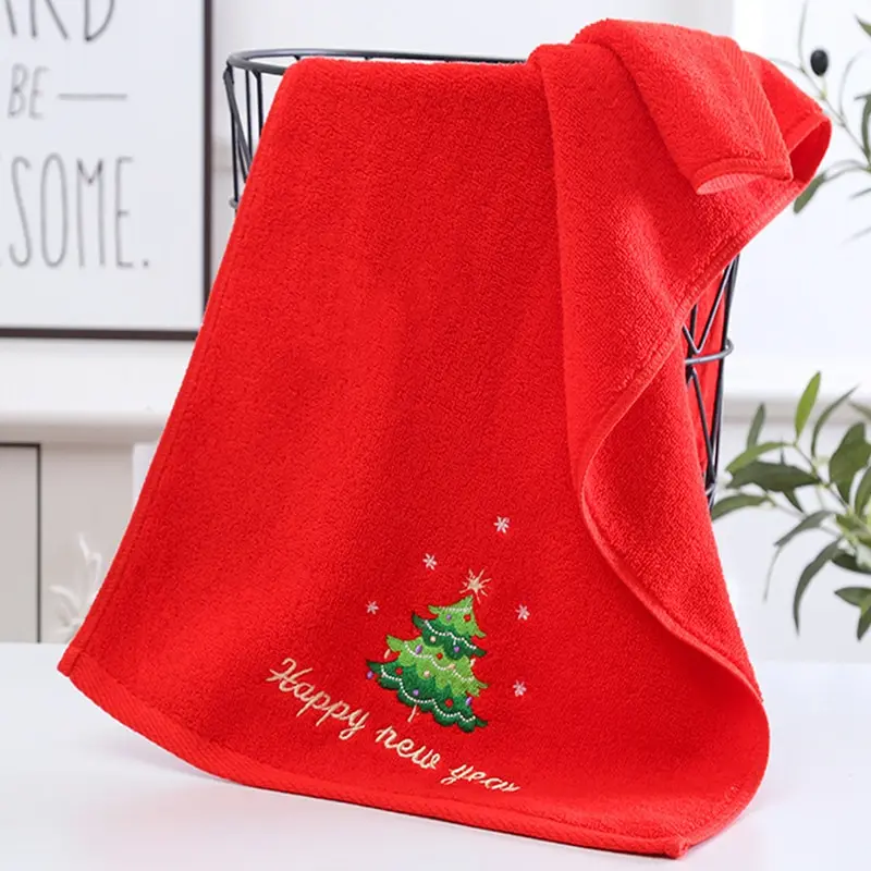 

Xmas Hand Face Towel Christmas Kitchen Tea Towel Red Santa Claus New Year Gift Home Towels Bathroom Washing Cloth Man Woman Gym