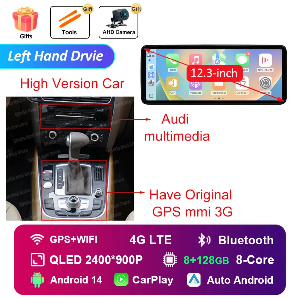 

Android 15 Левая рука Drvie для Audi Q5 2009-2017 Автомобильный радиоприемник Мультимедийный плеер BT 4G DSP Стерео QLED Экран WiFi Navi GPS