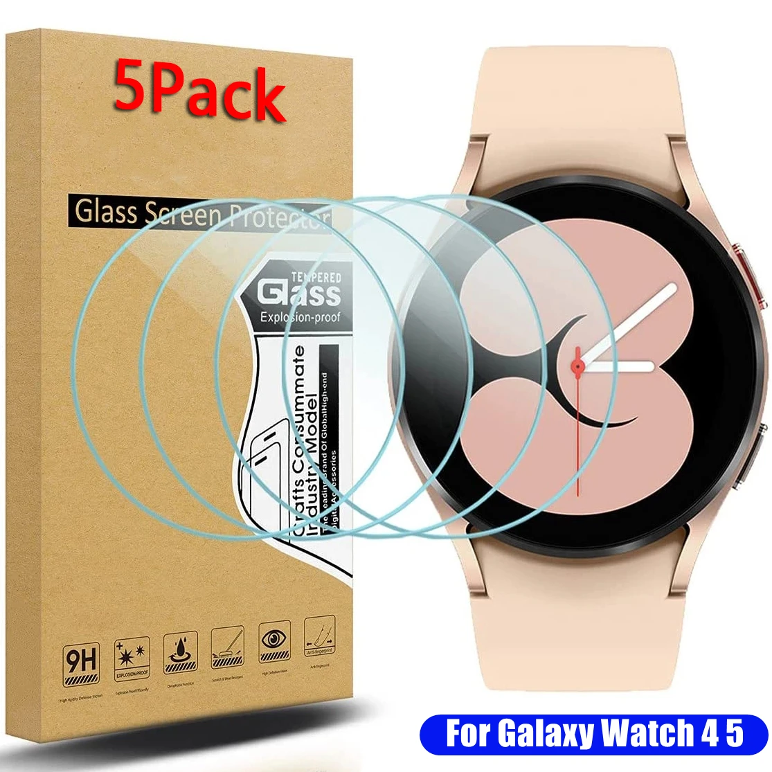 

5Pcs Tempered Glass For Samsung Galaxy Watch 4 Watch 5 40mm 44mm Screen Protector For Galaxy Watch 5/4 Watch4 Classic 42mm/46mm