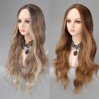 manwei long wavy blonde synthetic wigs middle part for afro women heat resistant cosplay natural hair color