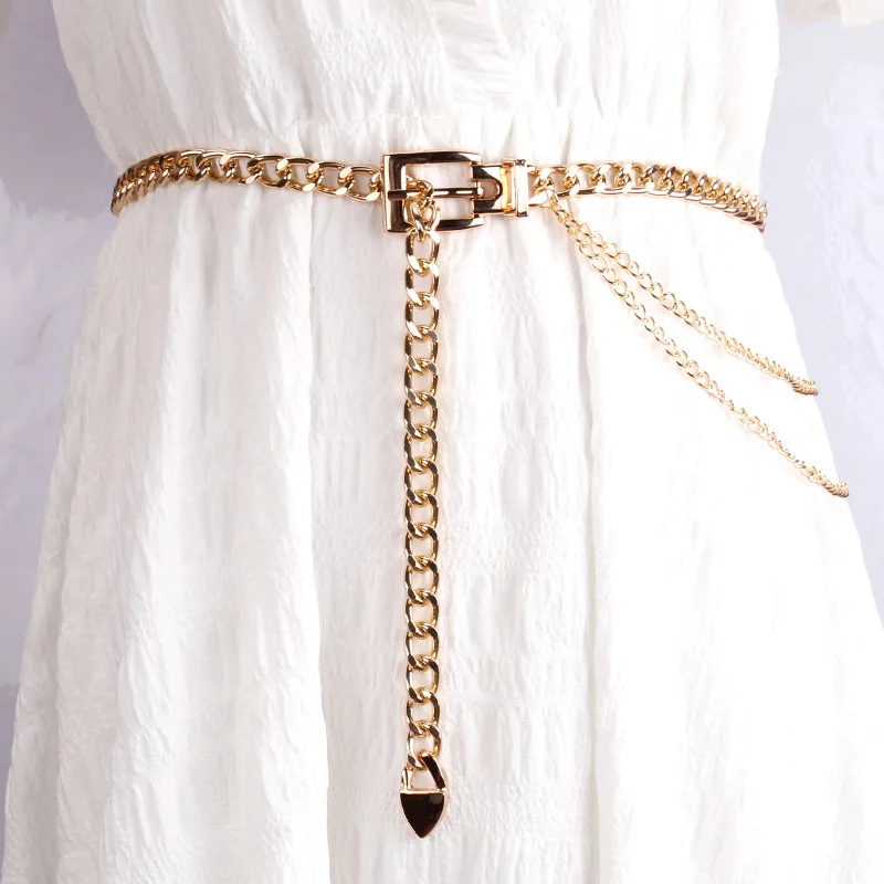 

Women's Belt European and American Style Personality Fashion Chain with Dress Jeans Luxury Brand Belt Chains Belt