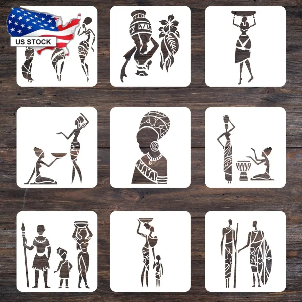 

9Pcs 20cm 8inch African Tribes Totem DIY Layering Stencils for Painting Scrapbook Coloring Embossing Album Decorative Template