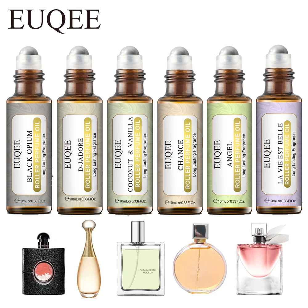 

EUQEE 10ml Roller Perfume Oil Black Black Opium Jadore Coconut &Vanilla White Musk Aroma Oils For DIY Soap Bath Candle Making