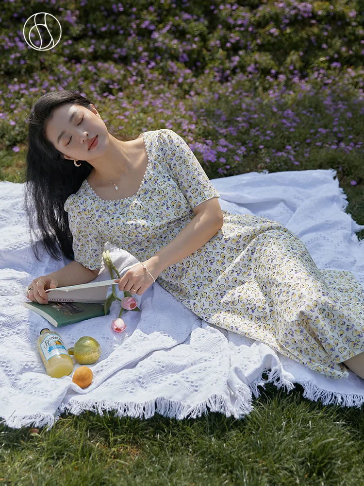 DUSHU-vestido Floral francés de viento suave para mujer, cintura delgada, descanso para el té, Ladylike, faldas informales de longitud media, verano 2022