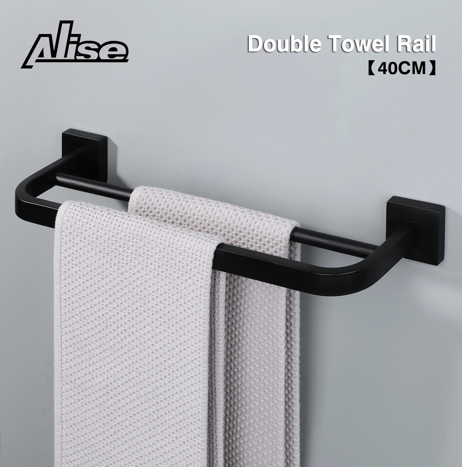 

Towel Rail 40CM Wall Mount Holder Double Bar Towel Rack 304 Stainless Steel Black Towel Bar Towel Hanger Bathroom Accessories