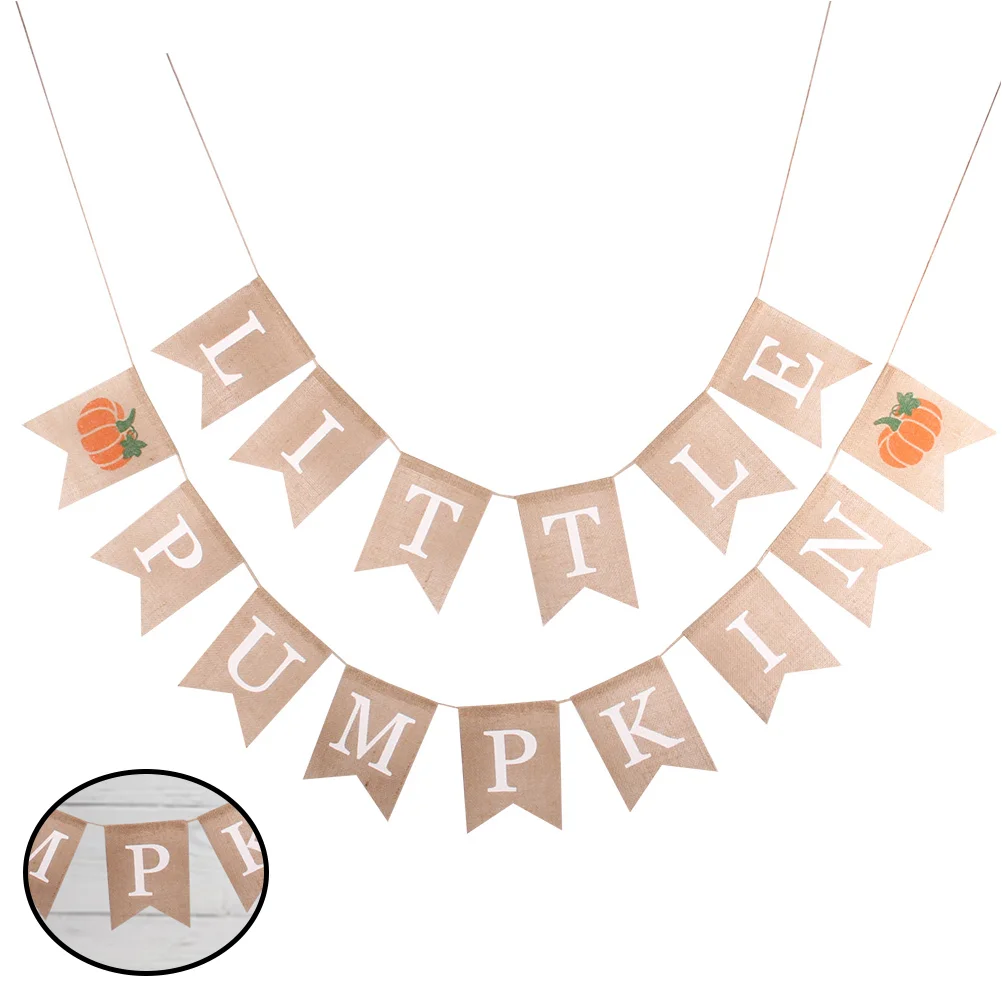 

1pc Banner Hanging Creative Linen Letter Pumpkin Burgee Banner Party Supplies Garland for Thanksgiving