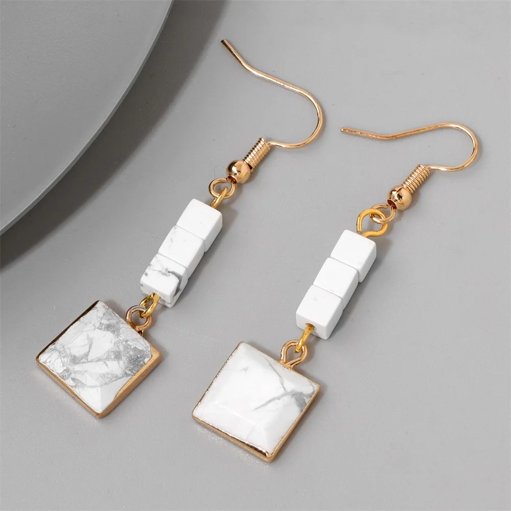 Модные квадратные серьги-подвески с камнями из натурального амазонита кварца