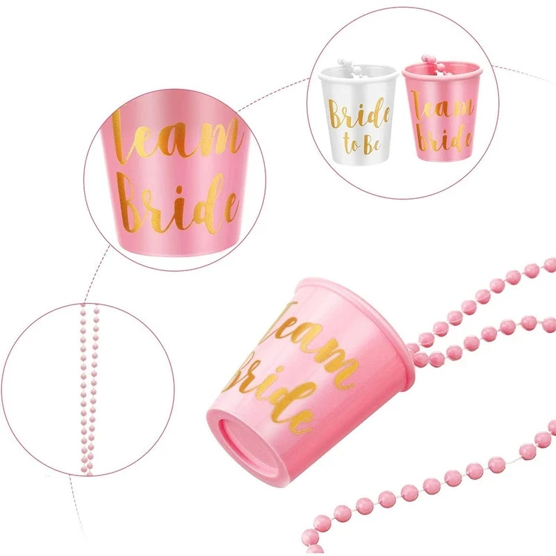 1Set Team Bride To Be Cup Plastic Shot Glasses Necklace Bachelorette Party Supplies Wedding Bridal Shower Hen Night Decorations - купить по