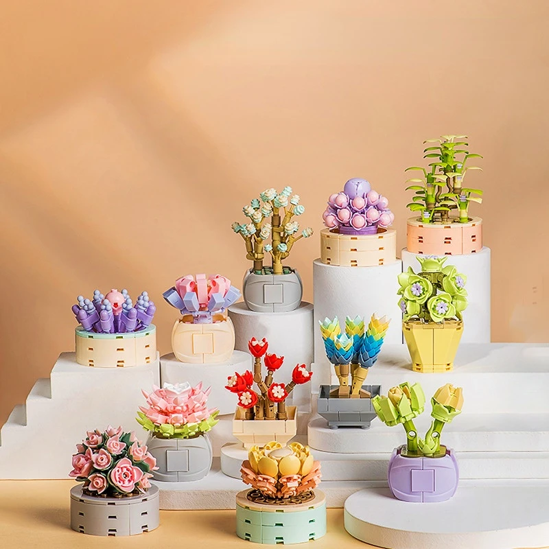 

Succulent Building Blocks Assembled Plant Simulation Bouquet Potted Children's Toys Creative Decoration Model Domino Educational