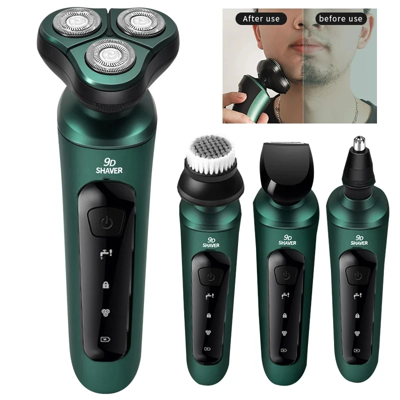Lcd Digital Display Three-head Floating Razor Multi-function Usb Rechargeable Washing Shaver For Men