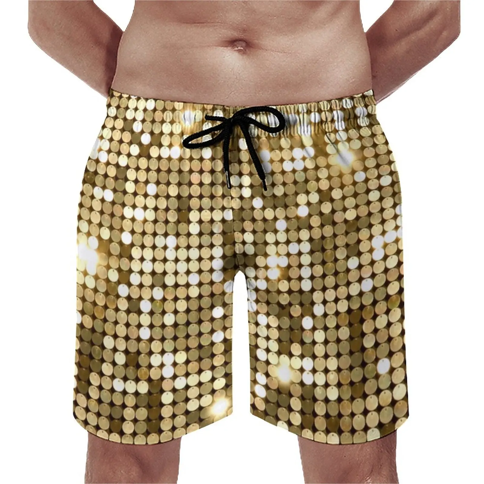 

Golden Disco Ball Board Shorts Metallic Glitter Sparkles Comfortable Beach Pants Trenky Plus Size Board Pants Men