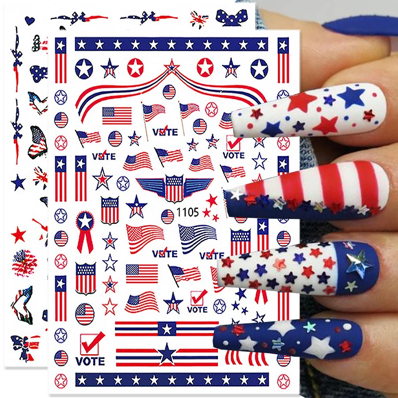 

3D American Flag USA National Day Nail Art Sticker Independence Day Element Nail Decals Self-Adhesive Nail Decorations