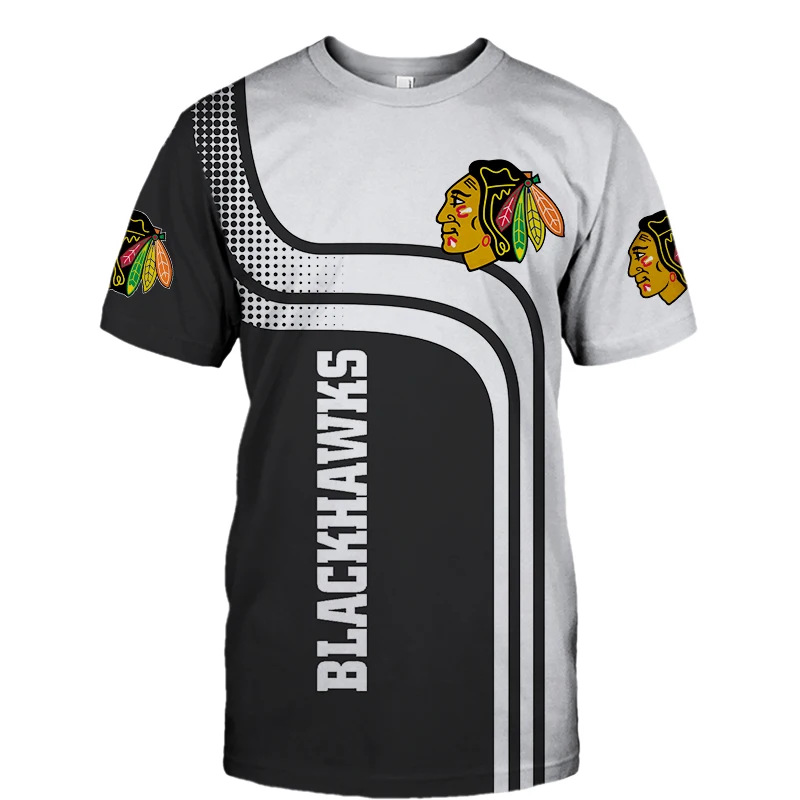 

Summer Casual Tops Chicago Men's Fashion Black And White Stitching Color Face Print Blackhawks T-shirts