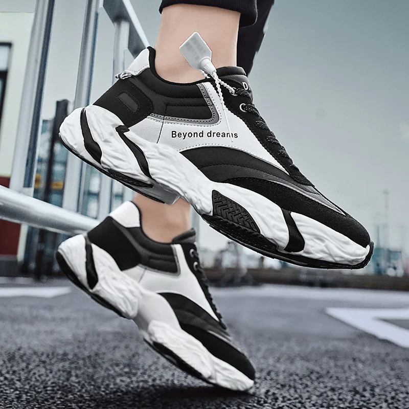 Men Fashion Lace-up Breathable Platform Sneakers Sports Youth Trend Tennis Non-slip Running Shoes