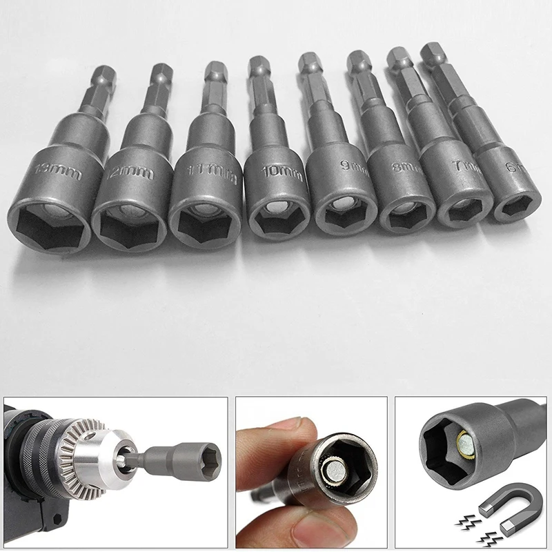 

16Pcs 1/4 Inch Hex Magnetic Nut Driver Socket Set Metric Impact Drill Bits 6 to 13mm Adapter