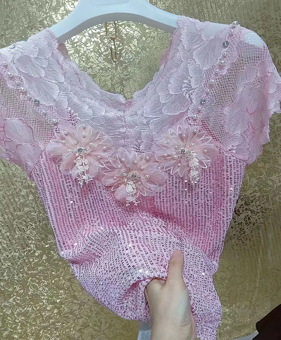 Розовая кружевная футболка NoEnName_Null