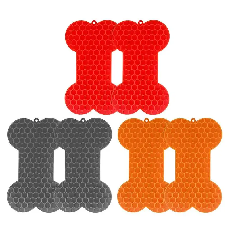 

2PCS Dog Lick Mat Bone-shaped Silicon Licking Mat With Suction Dog Lick Slow Feeder Licky Mat For Pet Bathing Distraction Pads
