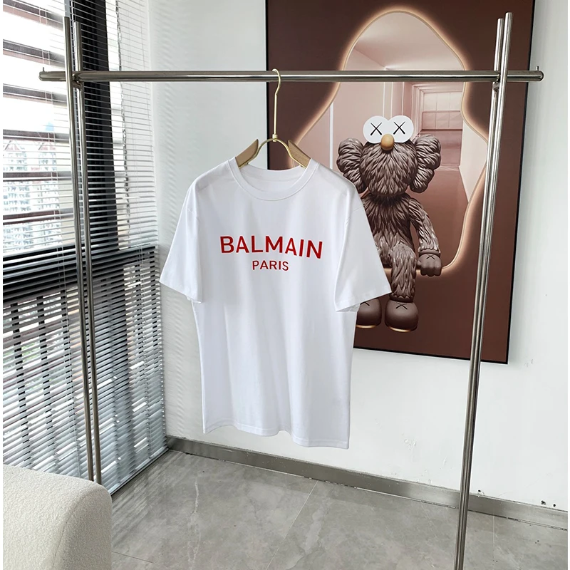 

Balmain Unisex Tees Men's and Women's Letter Printed Round Neck Short Sleeve All-match T-shirt