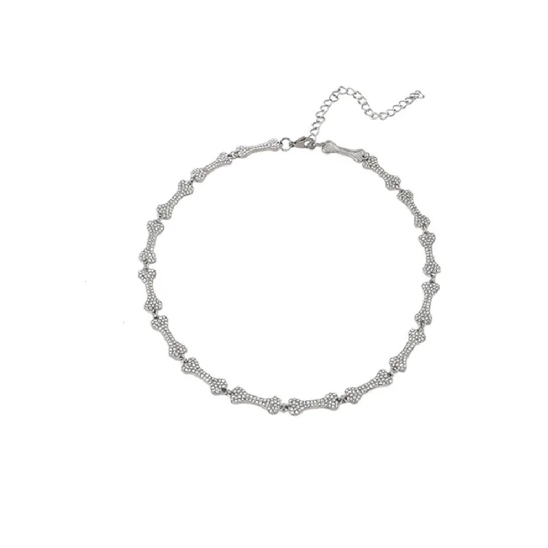 

Dog Bone Rhinestone Necklace Bling Iced Out Crystal Choker Punk Bling Diamond Saturn Clavicle Chain Women's Gothic Party Jewelry
