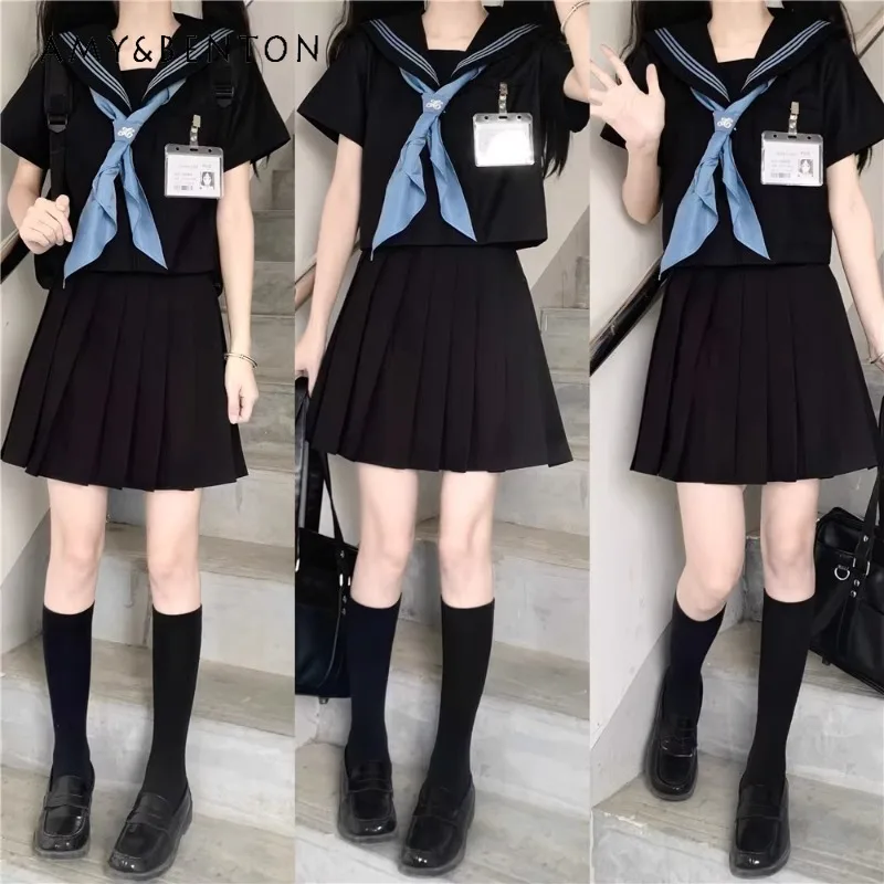 Японский костюм-Униформа JK в стиле преппи матросский костюм черного и синего