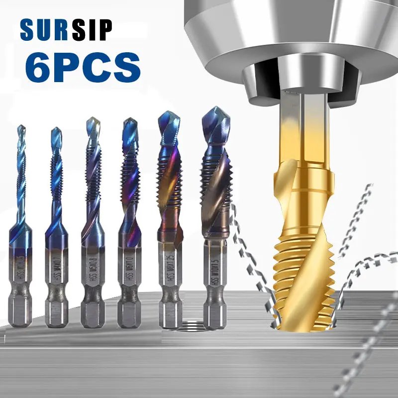 Купи Hex Shank HSS Screw Thread Metric Tap Drill Bits Titanium Plated Screw Machine Compound Drilling M3 M4 M5 M6 M8 M10 Hand Tools за 476 рублей в магазине AliExpress