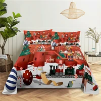 christmas 0 91 21 51 82 0m digital printing polyester bed flat sheet with pillowcase print bedding set