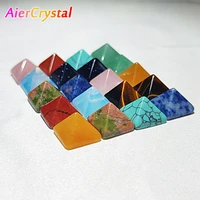 1pc mini crystal pyramid decor carving ornament tiger eye stone triangle meditation tower diy opal ring face for jewelry making