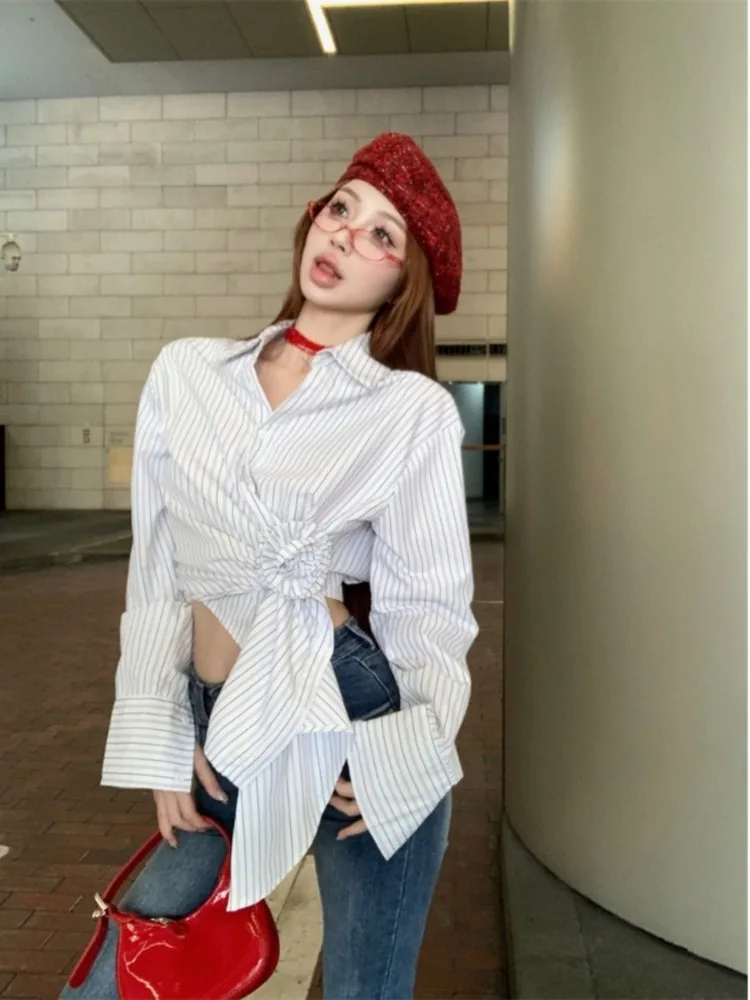 Женские рубашки Ezgaga элегантные полосатые Цветочные Асимметричные тонкие с