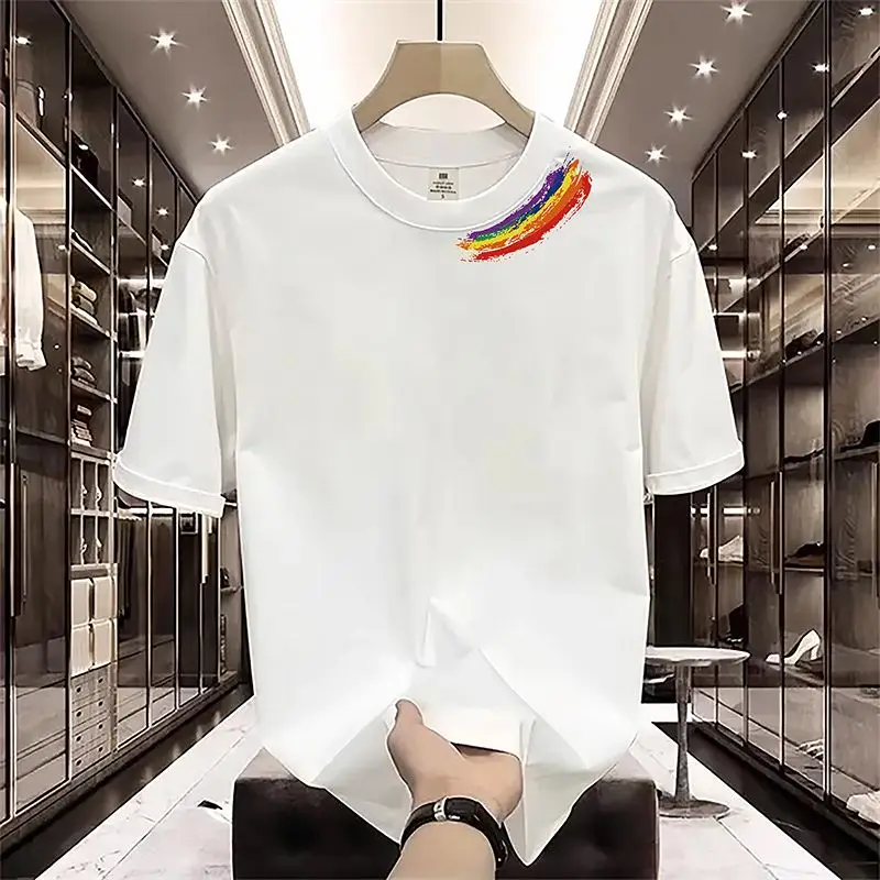 Уличный повседневный тренд универсальный тяжелый хлопковый принт Радуга Мягкий
