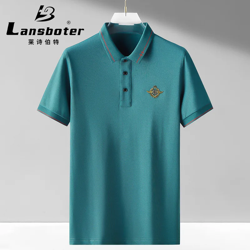 

Green Men's Short-sleeved T-shirt Daily Business Summer Young And Middle-aged Shirt Breathable Iron-free Silky Half-sleeved Polo