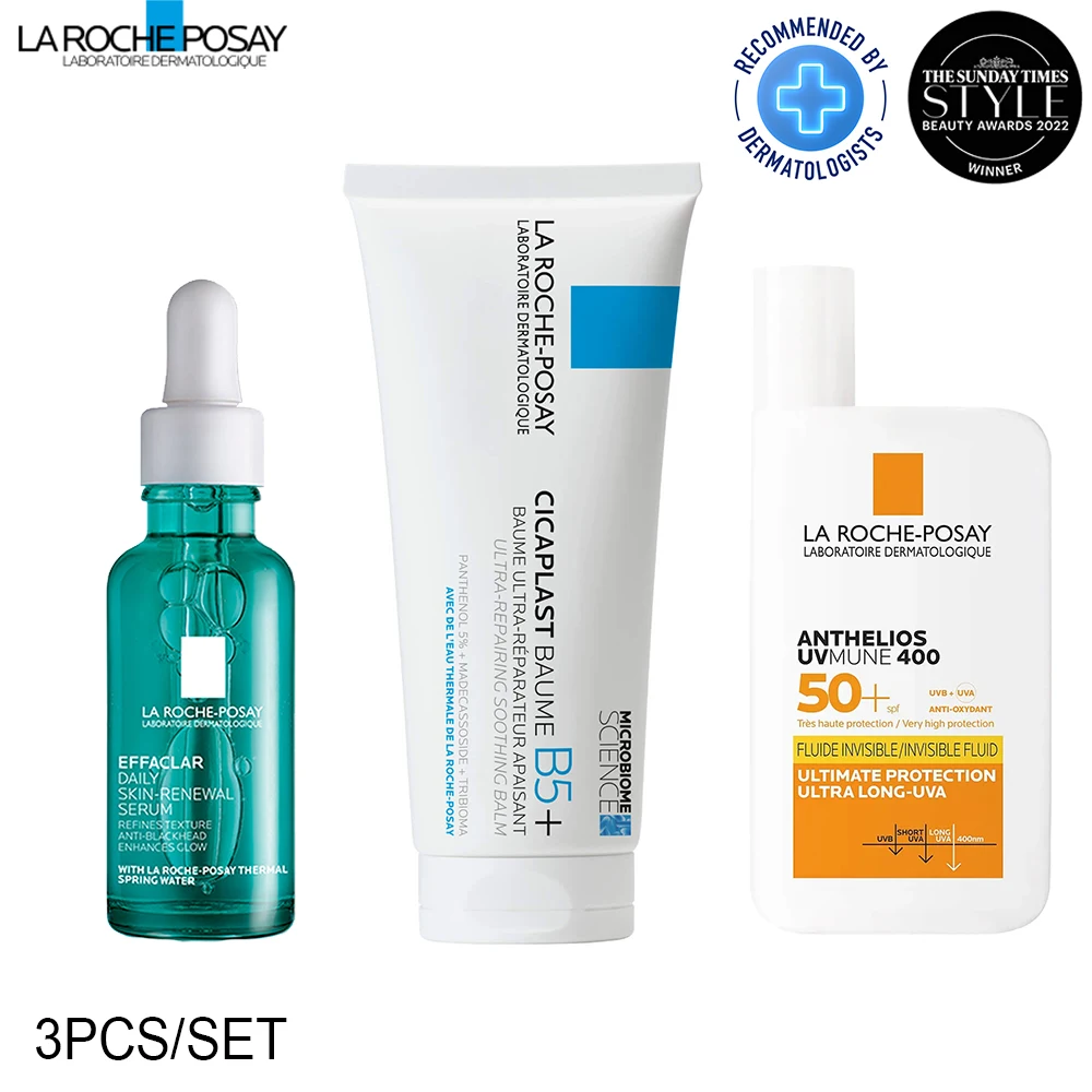 

La Roche Posay Effaclar DAILY SKIN-RENEWAL SERUM & Cicaplast Baume B5 & Facial Sunscreen ANTHELIOS UVMUNE 400 SPF 50 Repair Skin