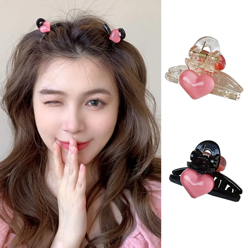 

Mini Small Grab Clip Pink Heart Acrylic Hair Claws Front Forehead Bangs Clip Sweet Side Clip Hair Accessories Korean Headwear