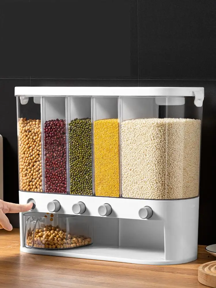 

10kg Compartments Beans Grain Storage Bucket Kitchen Insect-proof Moisture-proof Sealed Rice Tank Pet Food Container Box