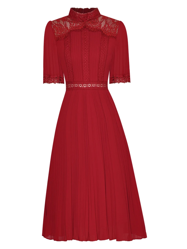 

Женское кружевное платье с воротником-стойкой, однотонное