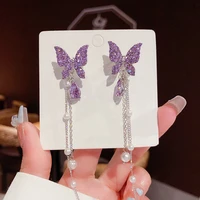 podollan long tassel crystal earrings premium butterfly stud for women wedding fashion jewelry accessories party jewelry