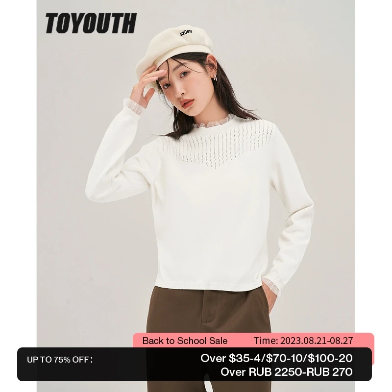 

Toyouth Women Fake Two Piece Sweater 2022 Winter Long Sleeve Mesh Half Turtleneck Knitted Pullover Warm Casual Chic Tops