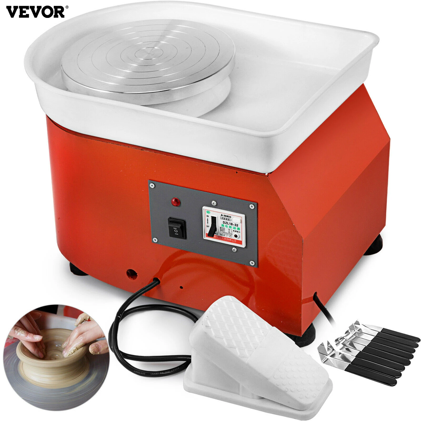 

VEVOR Ceramic Work Ceramics 280W Pottery Forming Machine Electric Pottery Wheel DIY Clay Tool with Tray Flexible Foot Pedal 220V